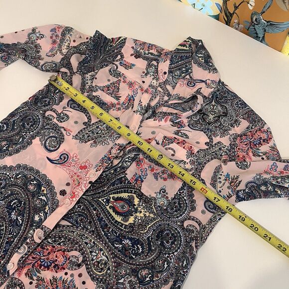 Express Pink Paisley Portofino Shirt Button Down Size S Roll Tab Sleeves - Picture 7 of 8